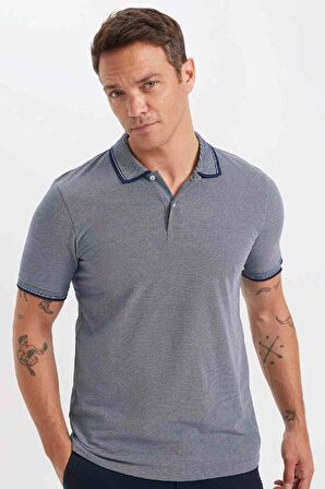 Slim Fit Kıvrılmaz Polo Yaka Kol Bantlı Pamuklu Tişört