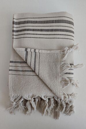 Sevim Taş Rengi Çizgili Pamuk Havlu Peştemal - Yumuşak Ve Yüksek Emici -90x170