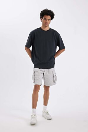 DeFacto Relax Fit Düz Paça Gabardin Bermuda Şort C5400AX24SMGR184
