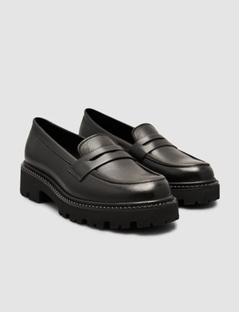 Melador %100 Hakiki Deri Siyah Kalın Taban Kadın Loafer Ayakkabı
