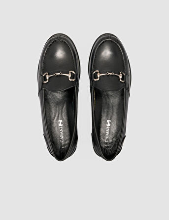 Cabani %100 Hakiki Deri Siyah Kadın Toka Detaylı Günlük Ayakkabı