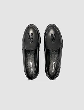 Cabani %100 Hakiki Deri Siyah Püsküllü Kadın Loafer