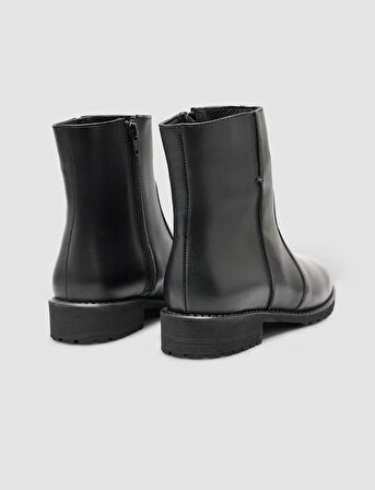 Cabani %100 Kadın Hakiki Deri Siyah Fermuarlı Düz Bot