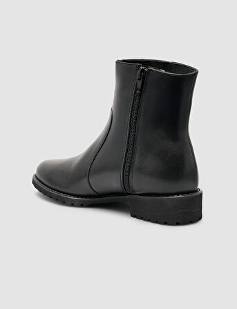 Cabani %100 Kadın Hakiki Deri Siyah Fermuarlı Düz Bot