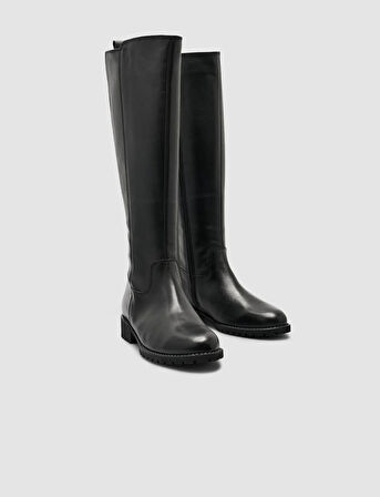 Cabani %100 Hakiki Deri Siyah Fermuarlı Kadın Düz Çizme