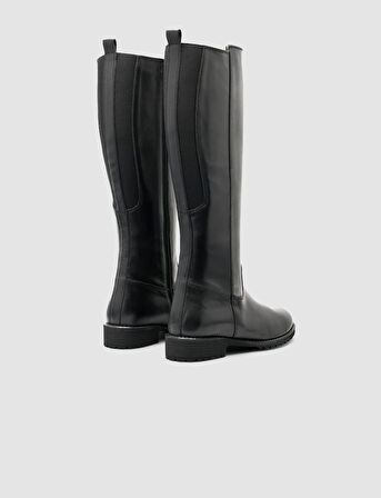 Cabani %100 Hakiki Deri Siyah Fermuarlı Kadın Düz Çizme