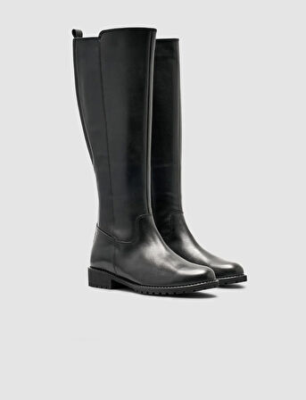 Cabani %100 Hakiki Deri Siyah Fermuarlı Kadın Düz Çizme