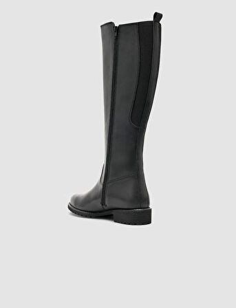 Cabani %100 Hakiki Deri Siyah Fermuarlı Kadın Düz Çizme