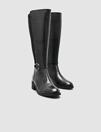 Cabani %100 Hakiki Deri Siyah Streç Detaylı Kadın Çizme