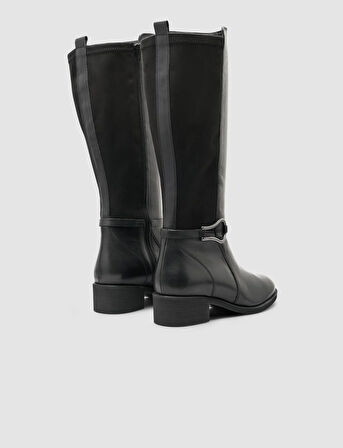 Cabani %100 Hakiki Deri Siyah Streç Detaylı Kadın Çizme