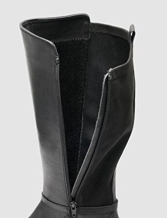 Cabani %100 Hakiki Deri Siyah Streç Detaylı Kadın Çizme