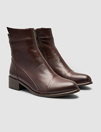 Cabani %100 Hakiki Deri Kahverengi Asimetrik Kadın Günlük Bot