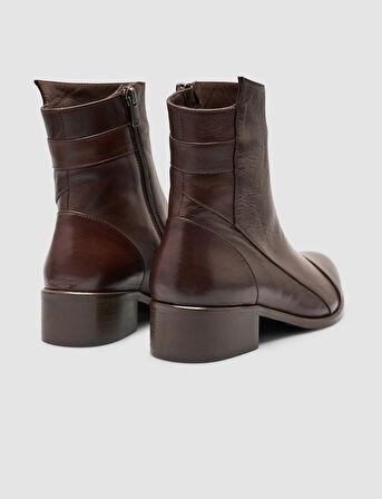 Cabani %100 Hakiki Deri Kahverengi Asimetrik Kadın Günlük Bot