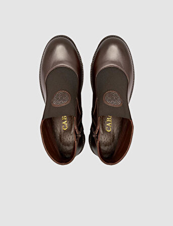 Cabani %100 Hakiki Deri Taşlı Kahverengi Kadın Bot