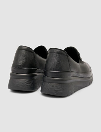 Cabani %100 Hakiki Deri Taşlı Siyah Kadın Comfort Ayakkabı