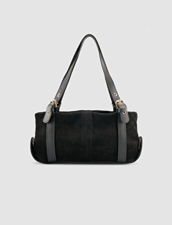 Cabani Kemer Askılı Siyah Süet Kadın Çantası