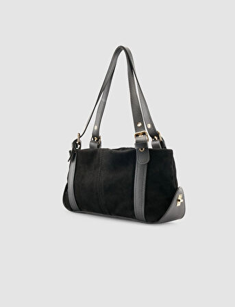 Cabani Kemer Askılı Siyah Süet Kadın Çantası