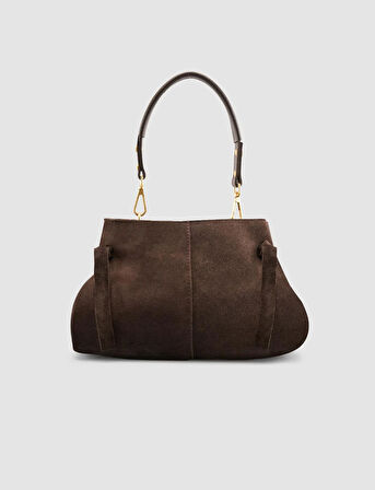 Cabani Metal Sap Detaylı Kahverengi Süet Kadın Çantası