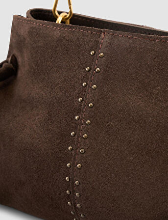 Cabani Metal Sap Detaylı Kahverengi Süet Kadın Çantası