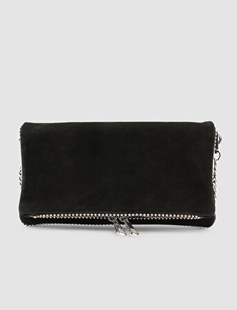 Cabani Zımba Detaylı Siyah Süet Kadın Omuz Çantası