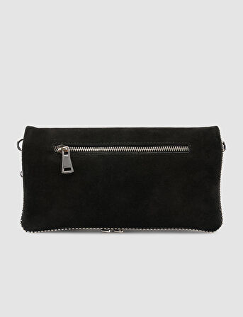 Cabani Zımba Detaylı Siyah Süet Kadın Omuz Çantası