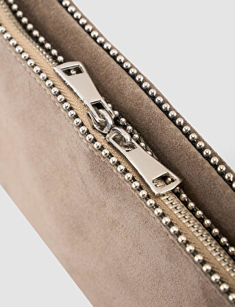 Cabani Zımba Detaylı Vizon Süet Kadın Omuz Çantası