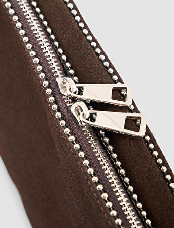 Cabani Zımba Detaylı Kahverengi Süet Kadın Omuz Çantası