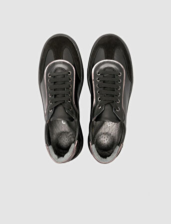 Cabani %100 Hakiki Deri Süet Karışımlı Siyah Kadın Ayakkabı