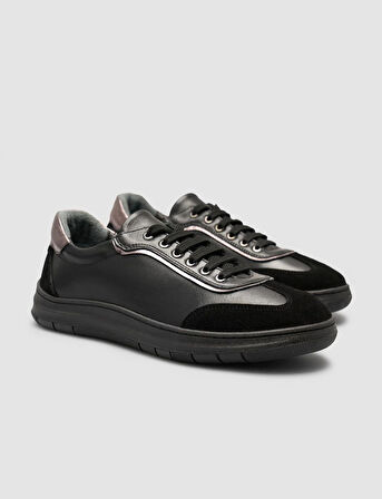 Cabani %100 Hakiki Deri Süet Karışımlı Siyah Kadın Ayakkabı