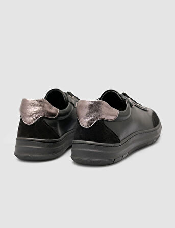 Cabani %100 Hakiki Deri Süet Karışımlı Siyah Kadın Ayakkabı