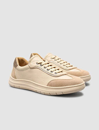 Cabani %100 Hakiki Deri Süet Karışımlı Bej Kadın Ayakkabı