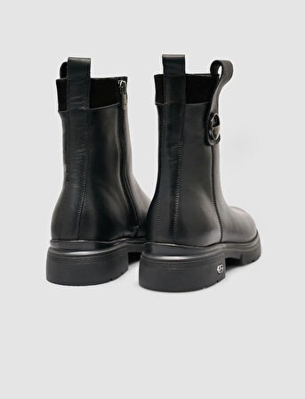  %100 Hakiki Deri Siyah Armalı Kadın Günlük Bot