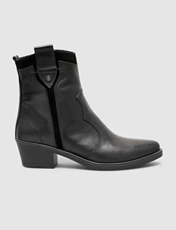  %100 Deri Siyah Kısa Kadın Western Bot