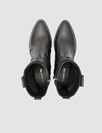  %100 Deri Siyah Kısa Kadın Western Bot