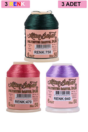 3 Adet Altınbaşak Oya ve Dantel İpi 20 gr - Royaleks - No: 470 - 940 - 758