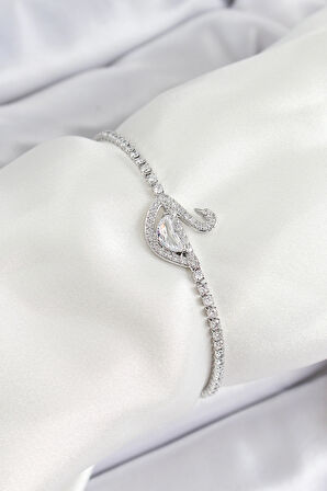 Pirinç Gümüş Renk Zirkon Taşlı Kuğu Model Kadın Bileklik