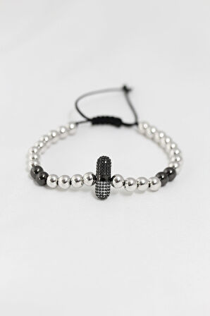 Füme Gümüş Renk Çelik Zirkon Objeli Asansörlü Bileklik