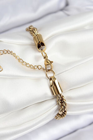 316L Çelik Klasik Burgu Zincir Model Gold Renk Kadın Bileklik