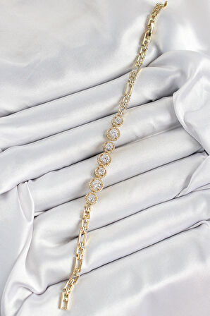 Xuping Pirinç Sıralı Daire Baget Model Gold Renk Kadın Bileklik