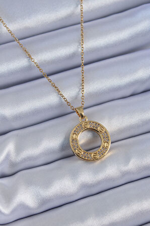 316L Çelik Gold Renk Zirkon Taşlı Cartier Model Kadın Kolye
