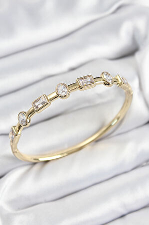 Pirinç Zirkon Taşlı Geometrik Model Model Gold Renk Kadın Kelepçe
