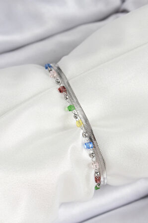 316L Çelik Gümüş Renk Karışık Renkli Kristal Taşlı Kadın Bileklik