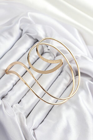 Pirinç Soyut Alev Desenli Gold Renk Kadın Pazu Bileklik