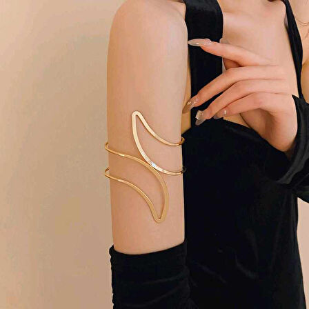 Pirinç Soyut Alev Desenli Gold Renk Kadın Pazu Bileklik