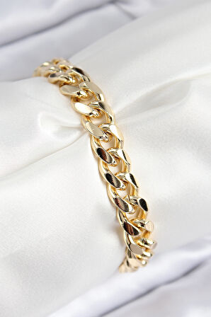 VIP Pirinç Zirkon Taşlı Klasik Zincir Model Gold Renk Kadın Bileklik