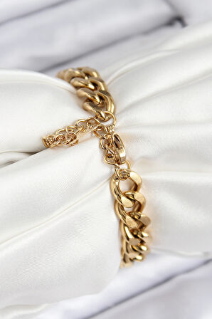 316L Çelik Klasik Kalın Zincir Model Gold Renk Kadın Bileklik