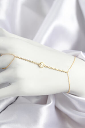 Pirinç Zirkon Taşlı Yonca Model Gold Renk Şahmeran