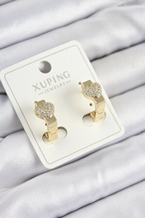 Xuping Zirkon Taşlı Kalp Model Gold Renk Kadın Küpe