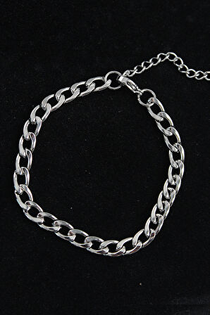 316L Çelik Kalın Klasik Model Gümüş Renk Erkek Bileklik