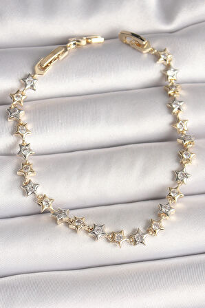 Pirinç Mix Renk Zirkon Taşlı Yıldız Model VIP Seri Kadın Bileklik